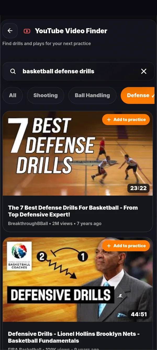 The video finder searching for defense drills